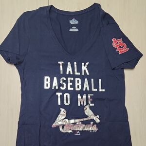 Majestic Navy MLB St Louis Cardinals Baseball V-neck Graphic Tee